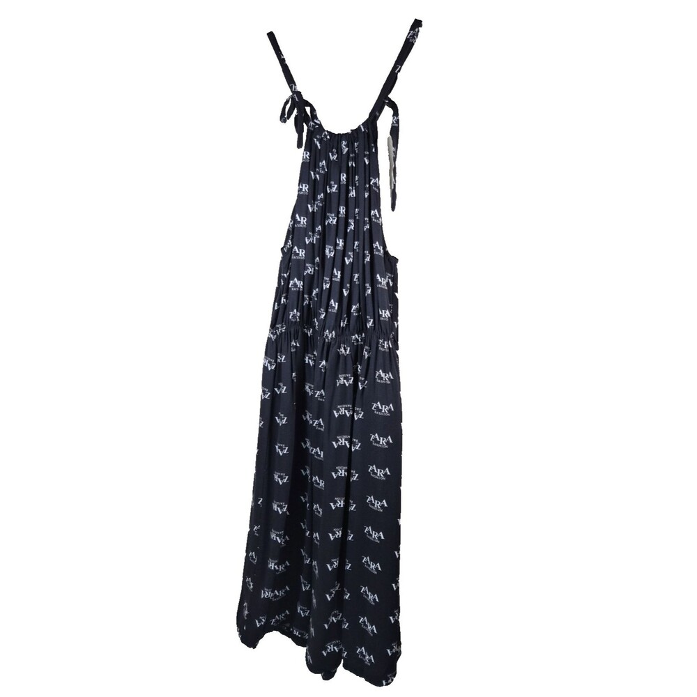 Zara Womens Halter Maxi Dress Size S Black White Printed Long Casual Sun Dress